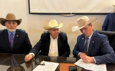 CCA pesident Nathan Phinney  (right) with National Cattlemen’s Beef Association president Mark Eisele (left) and Confederación Nacional de
Organizaciones Ganaderas president Sr. Homero Garcia de la Llata. Photo: Canadian Cattle Association/X