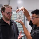 Dr. David Huyben and M.Sc. student Junyu Zhang at the Ontario Aquaculture Research Centre.