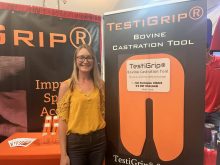 Jodi Suchoplas, creator of TestiGrip, wins the Innovation Award for LIvestock at Ag in Motion. Photo: Melissa Jeffers-Bezan