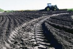 tractor track in soil