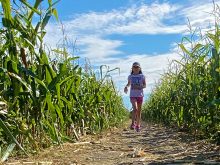  Children run through the pathways of a corn maze designed to honour children who died while attending residential schools. Photo: supplied
