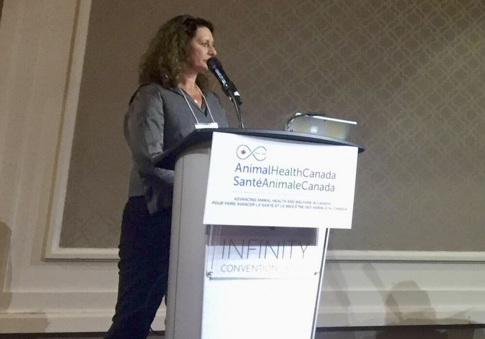 Erica Charlton speaks at the Animal Health Canada 2024 Annual Forum.