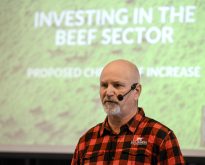 Craig McLaughlin, Beef Farmer of Ontario president, explains the proposed $1.50 check-off increase to beef producers during Beef Day at the Grey Bruce Farmers Week on Jan. 8, 2025.