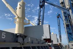 A ship is docked for unloading at G3’s St. Lawrence River terminal at 
Trois-Rivieres, Que.