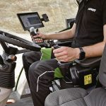 The ErgoSteer retrofit kit allows high-spec 500 to 1000 Series Fendt tractors to be controlled through a steering joystick mounted on a left-side seat armrest.