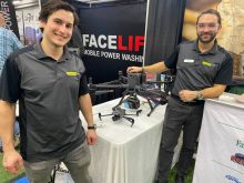 Sebastian Acosta, left and Andres Hurtado, of TerraNova UAV talked about the new uses they are finding for drones at the London Farm Show. 