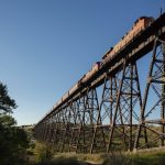 File photo of a BNSF grain train crossing the Gassman Coulee trestle near Minot, North Dakota. (Photo courtesy BNSF Railway)