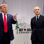 U.S. President Donald Trump meets with Canadian Prime Minister Mark Carney at the G7 summit in Kananaskis, Alberta, Canada, June 16, 2025. Photo: Reuters/Kevin Lamarque