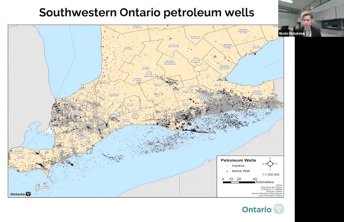There are more than 27,000 "legacy" oil and gas wells in Ontario, according to Nicole Michalchuk. Screenshot taken from webinar recording on YouTube