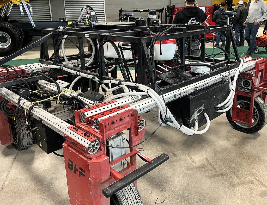 The 1.2 ton BHF ElectricWeeder is an Ontario-made and developed weather resistant autonomous robot that uses crop-based modelling, not weed-based. Photo: Kristy Nudds