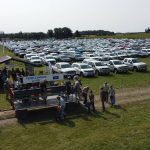 One of the parking areas and shuttle and people movers at Canada's Outdoor Farm Show.