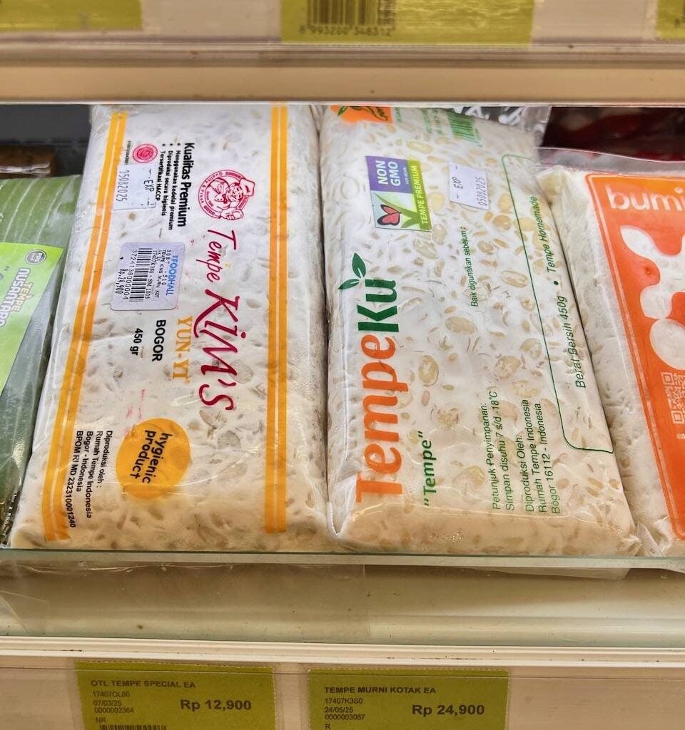Tempe, made from soybeans, in a grocery store in Indonesia, with a signficant premium for the non GMO product. Photo: Courtesy Soy Canada