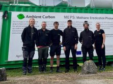 The Ambient Carbon research team is shown at the site of its first successful trial of eradicating methane at a dairy farm. Photo: Courtesy Ambient Carbon