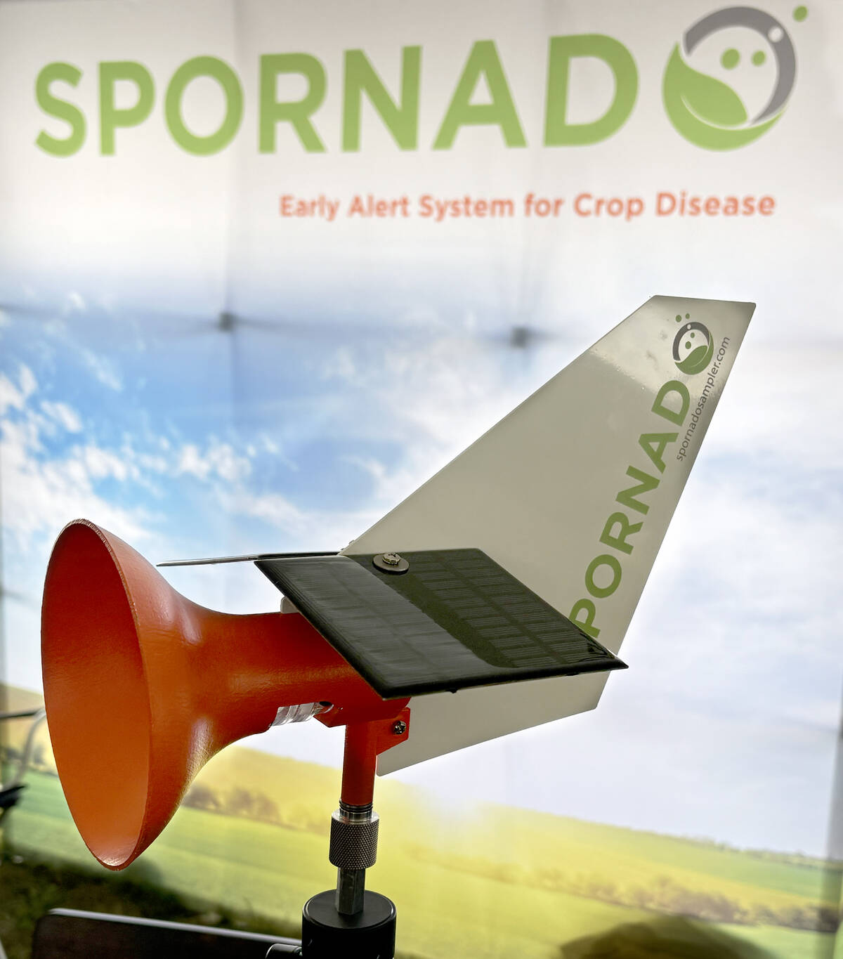 Spornado, a horn-shaped fungal spore detector, won the Innovation in Agriculture Agronomics Award at Canada’s Outdoor Farm Show on Sept. 8, 2025.