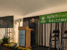 Ontario Minister of Agriculture, Food and Agribusiness Trevor Jones opens the AgTech Breakfast at Canada's Outdoor Farm Show 2025