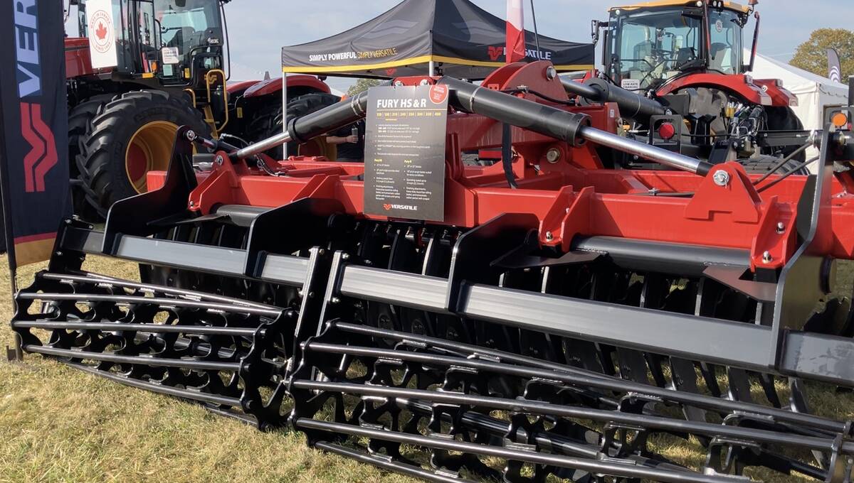 Versatile's Fury HS150 high-speed disc on the show grounds at Canada’s Outdoor Farm Show on Sept. 10, 2025.