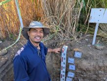 OMAFA Land Resource Specialist Tegbaru Gobezi presents a soil profile at Canada's Outdoor Farm Show 2025.