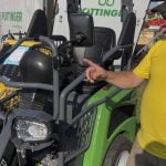 Scott Pemberton, of Pembuilt Equipment, points out some of the features of the Garden Donkey ERO8E.