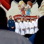 David and Penny Chapman, co-founders of Chapman's Ice Cream, in Markdale, On., frame employees representing the 800-strong company workforce during a $27 million Invest Ontario contribution to add to the manufacturer's $200 million expansion expected to open in May-June 2026. Photo Diana Martin