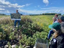 Ben Van Dieten, of Maitland Conservation, stands on a berm that helps manage water moving across the Garvey-Glenn watershed. Photo: John Greig