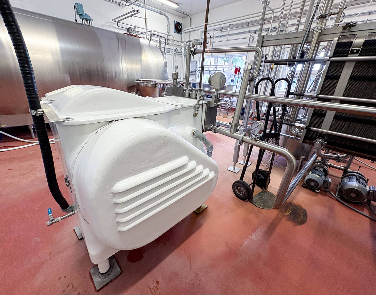 The milk processing room is a mix of modern and vintage technology, including the large white homogenizer, similar to the one used to make ice cream. John Miller purchased everything required to start processing from a creamery in the United States, at par, to get his facility up and running. Photo:Diana Martin