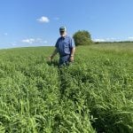 Brian Trueman, owner of Thunderbrook farms in Amherst, Nova Scotia, stands in a field planted with the new variety developed by Papadopoulos’ and his team at Agriculture Agri-Food Canada’s Nappan Research Farm.