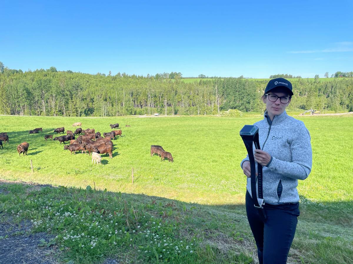 Leah Plotz with a Monil collar at Dyster GĂĄrd farm in Norway. Photo: Lilian Schaer