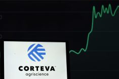 In this photo illustration, a Corteva logo seen displayed on a monitor.