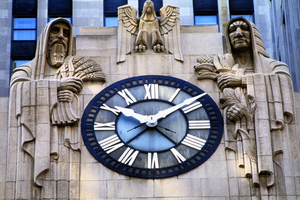 Detail of the Chicago Board of Trade building clock.