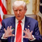 U.S. President Donald Trump gestures as he speaks during lunch with Argentina’s President Javier Milei (not pictured) in the Cabinet Room at the White House in Washington, D.C., U.S., October 14, 2025.