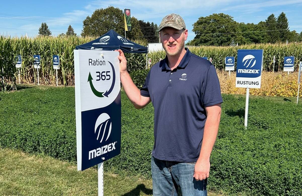Maizex Ontario Regional Manager Adam Parker at 2025 Canada's Outdoor Farm Show. Stew Slater photo