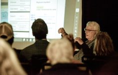 Garry Hunter, Hunter and Associates hydrogeology engineer and former North Dufferin Agriculture and Community Task Force trusted peer reviewer on the Strada Aggregates blast quarry application, explains his findings during a Nov. 4, 2025, Melancthon Against Quarries meeting in Horning's Mills. Photo: Diana Martin