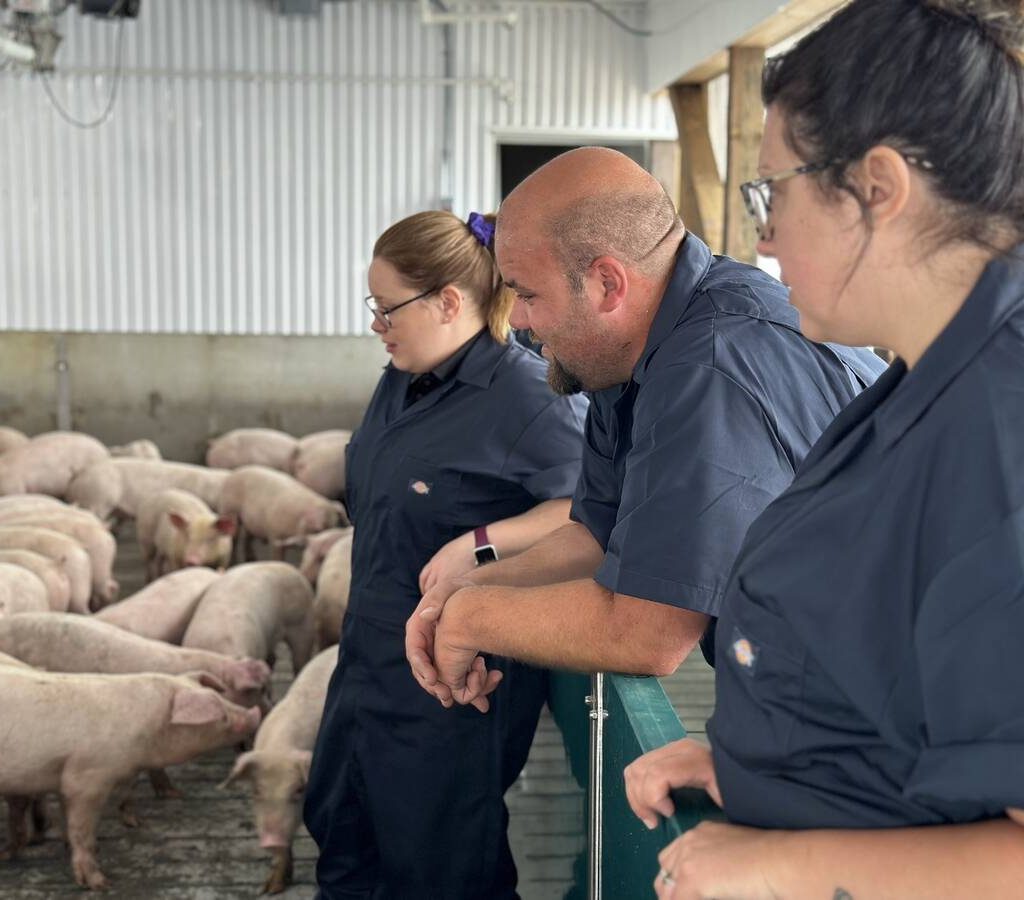 Oxford Country swine farmer TJ Murray (centre) is one of many operators who are working to decrease the risk of PED transmission across the supply chain. Photo submitted