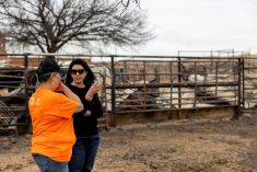 Oklahoma Secretary of Agriculture, Food and Forestry Blayne Arthur speaks with a rancher after intense wildfires, during a visit to northwest Oklahoma February 18, 2026. Photo: Oklahoma Department of Agriculture, Food and Forestry/Handout via REUTERS.
