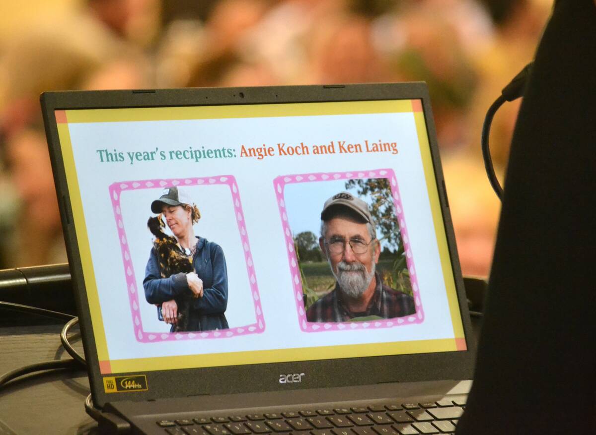 A screen displaying winners of EFAO Farmer-Led Research Program's first 'constantly curious' award. Photo: Stew Slater