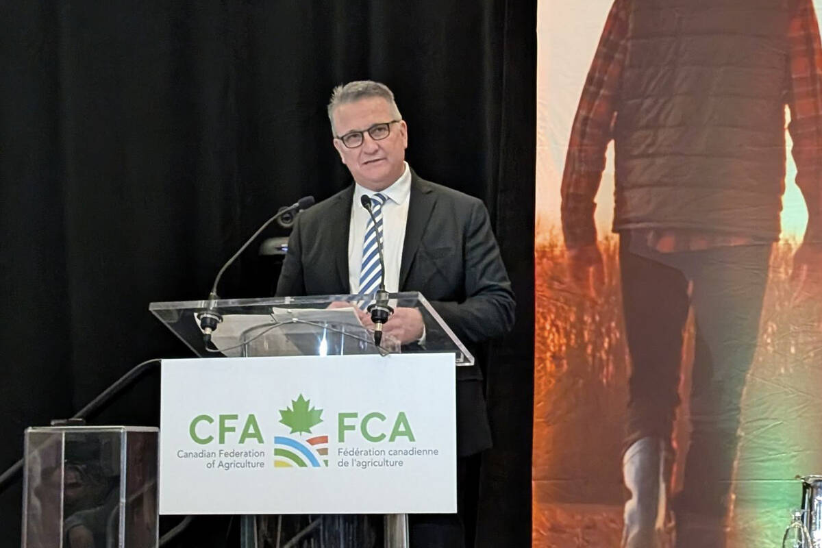 Heath MacDonald speaks at the Canadian Federation of Agriculture AGM in Ottawa Feb. 25. Photo by Jonah Grignon

