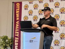Mike Verhoog of Drone Spray Canada talked to farmers about the rapidly changing drone market at the 2026 Ottawa Valley Farm Show. Photo: John Greig