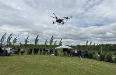 A drone takes to the skies at a farm tour on June 5.
PHOTO: DON NORMAN/GLACIER FARMMEDIA