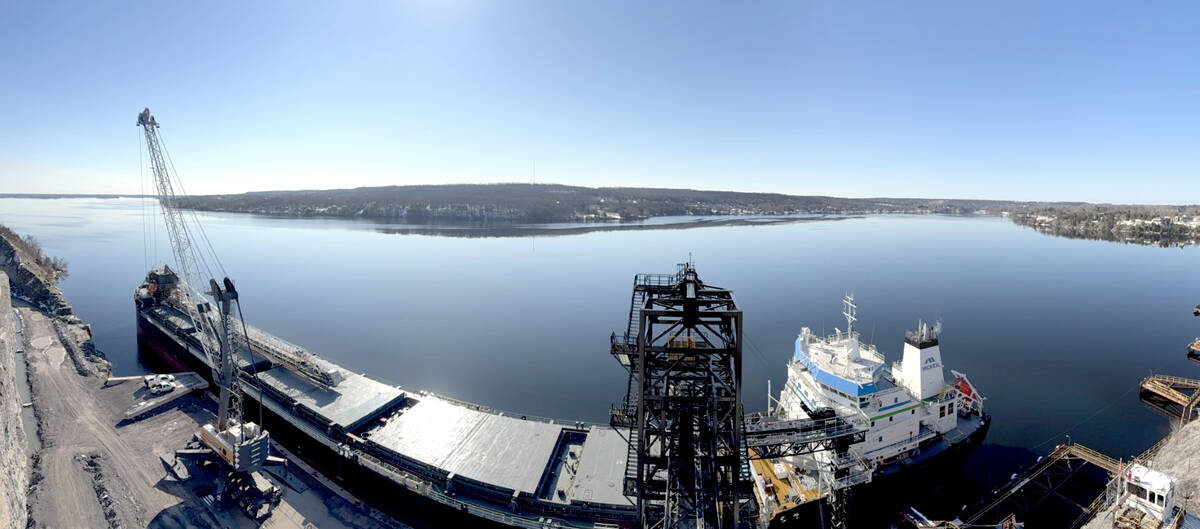Terminal manager, James Rapinda, snapped a unique view of the Ontario Venture berthing at Parrish &Heimbecker's Picton Terminal. Loaded with wheat and soybeans, the ship's departure on April 11 for the Quebec City Terminal marks the first agricultural product to leave Picton in nearly 75 years.  Photo: James Rapinda