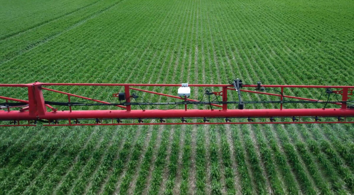 Mounted along the sprayer boom, SWAT Cam captures images every 50 to 60 feet, creating a detailed picture of crop performance across the field. Photo: Croptimistic