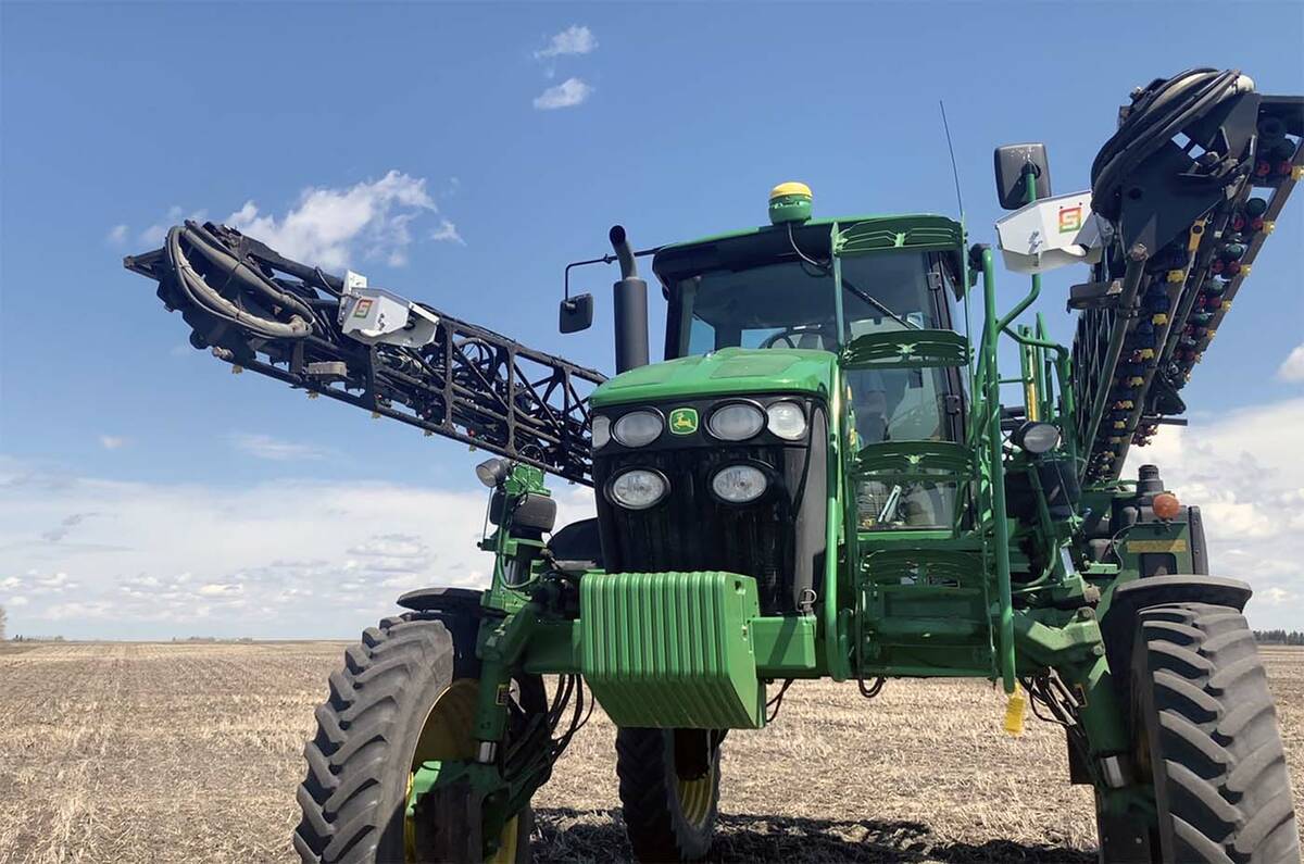Sprayer-mounted SWAT Cam units capture images across the field during normal passes, generating data on crop and weed conditions throughout the season. Photo: Croptimistic