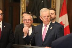 MP David Bexte speaks with reporters in Ottawa on April 15. Photo: Jonah Grignon
