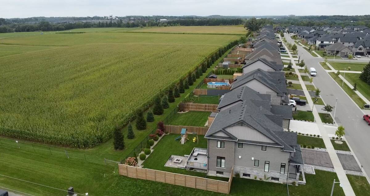 Urban encroachment next to farm fields in Ontario. Photo: File